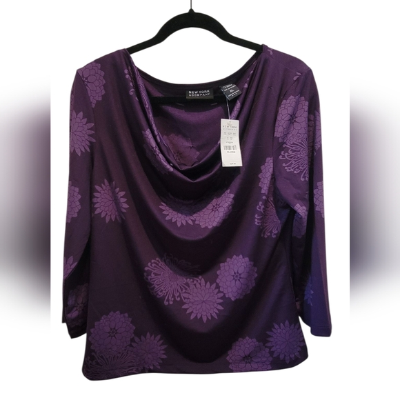 New York & Company Tops - New York & Company Purple Floral Cowl Neck Blouse